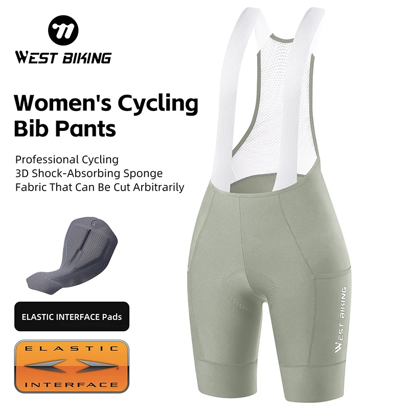 WEST BIKING Women Cycling Bib Pants Outdoor Bike High Waist Breathable Shorts with Sponge Pad Anti-Slip Shock Cycling Equipment