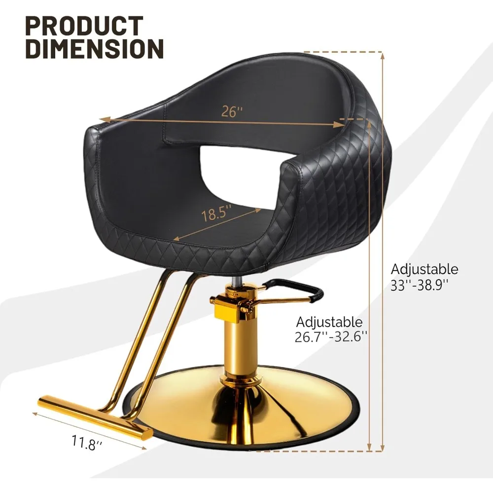 كرسي تصفيف الشعر باللونين الأسود والذهبي مع مضخة هيدروليكية شديدة التحمل و360 درجة °   دوارة لمصففي الشعر