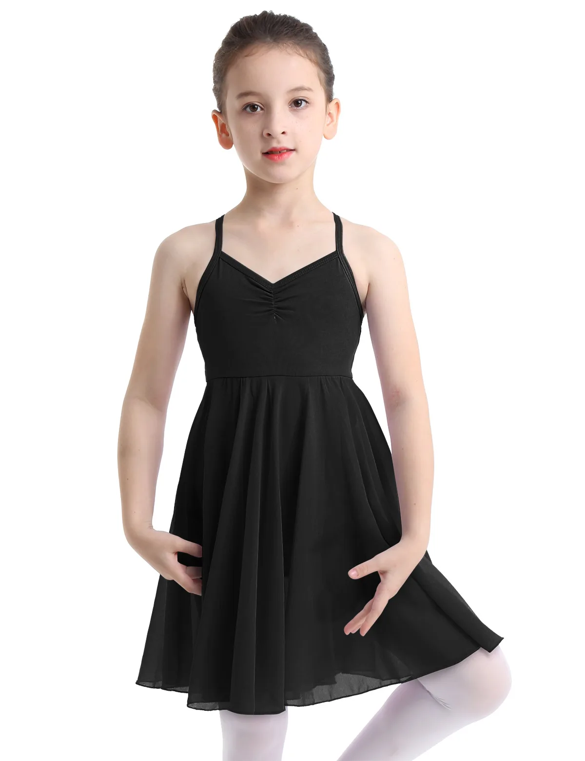 Ärmelloses Ballett-Tutu-Kleid für Mädchen mit Chiffon-Rock und Spaghettiträgern, gekreuzter Rücken, Ballerina-Tanzkleidung