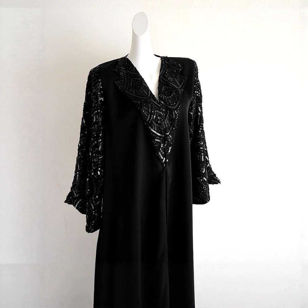 Muslim Dresses Women Suit Abayas Headscarf Sequins Jalabiya Ramadan Morocco Dubai Kaftan Islam Party Vestidos Arab Long Robe view 3