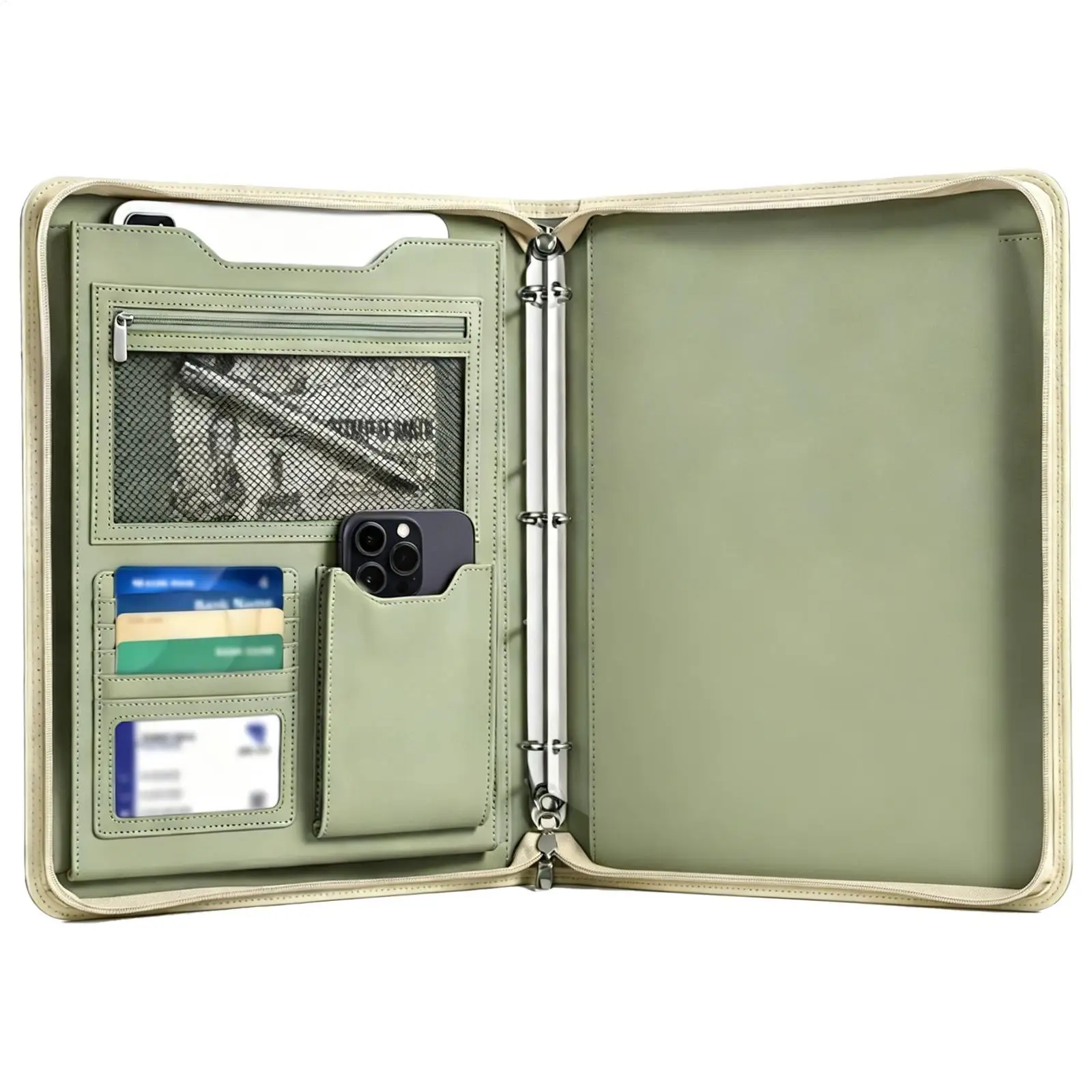 A4 Folio Binder PU Leather Folio Organizer Binder Portable Letter Document Card Storage Holder For Office Conference Business