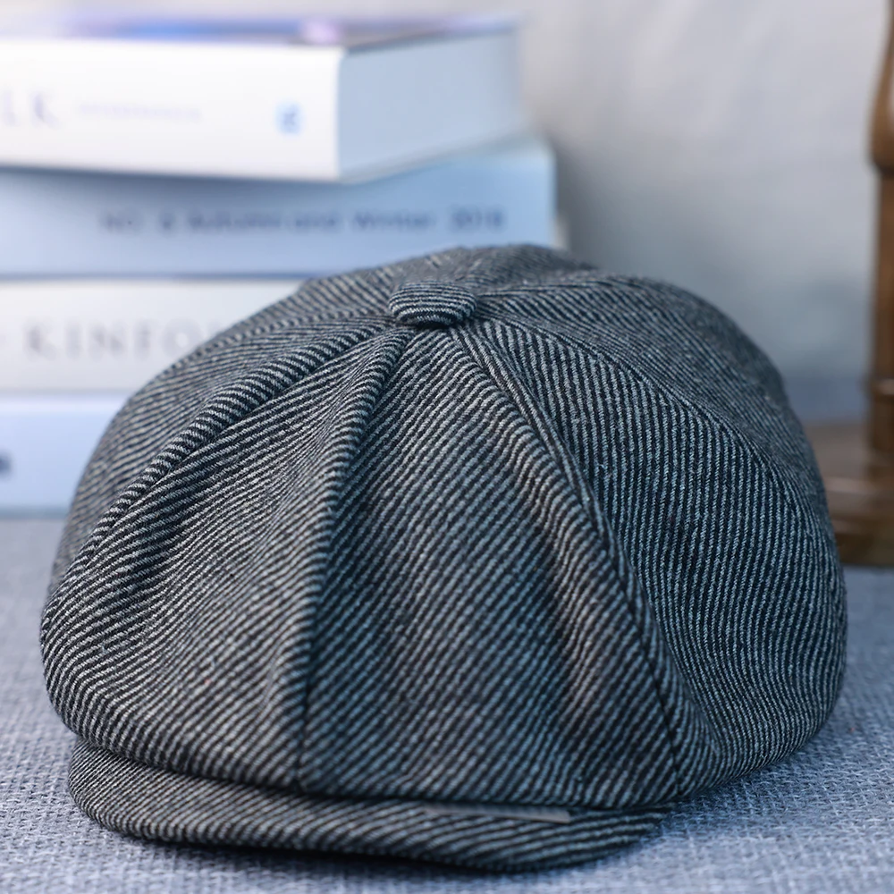 New Wool Style Newsboy Cap With Blade Male Twill Octagonal Hat Women Spring Summer  Casual Beret Hat Gray Truck Driver Cap 008