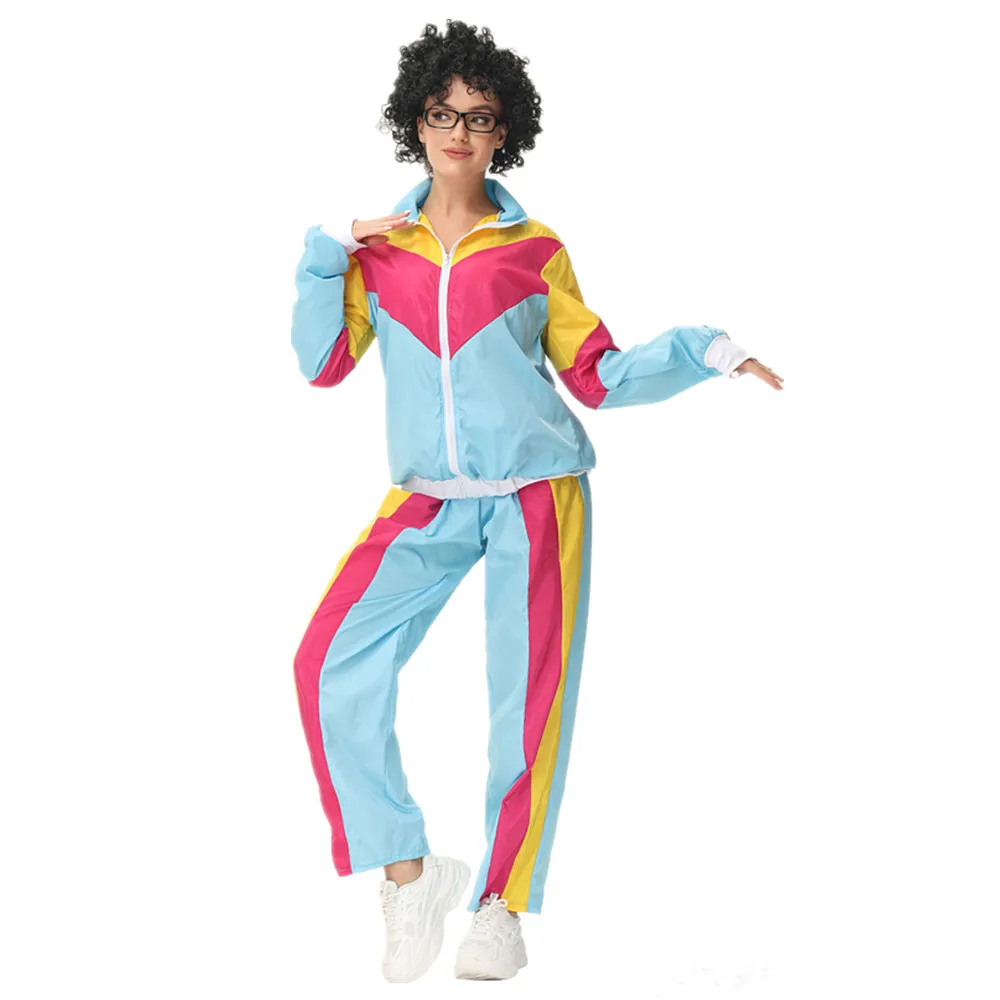 

Women Carnival Party Halloween Retro 80s 90s Disco Hippie Cosplay Costume Sportwear Suit