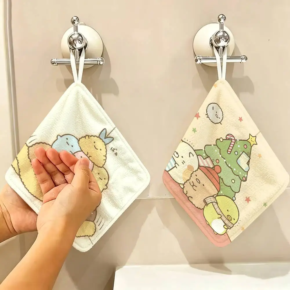 Anime S-Sumikko G-Gurashi Hanging Kitchen Towel, Polyester Cotton Fabric, Absorbent Hand Wiping Towel for Home Dormitory