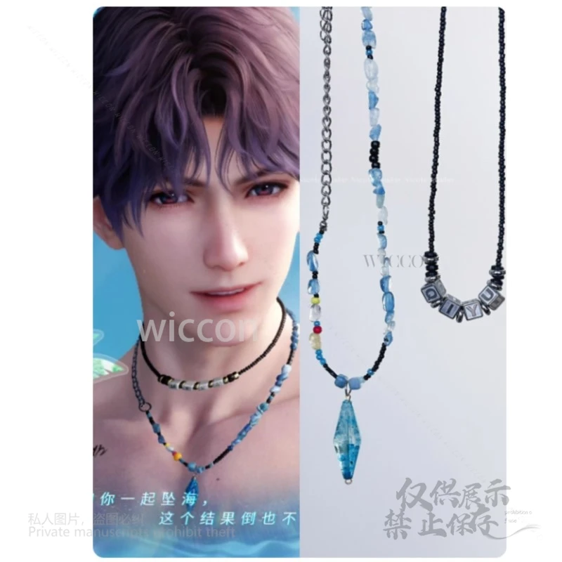 أنيمي لعبة الحب والعميق الفضاء رافاييل الزبرجد الطبيعي سحق حجر قلادة ملحق هدية الصيف الشاطئ تأثيري الدعامة زي