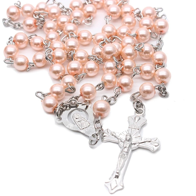6mm Pearl Rosary Necklaces Bead Chain Pendant Ornaments for Home Church Yoga Room Decorations Gift