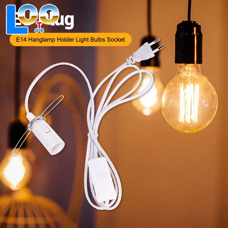 Вилка европейского стандарта E14, держатель для подвесного светильника, цоколь для лампочек с проводом переключателя, кабель питания 1,55 м для подвесного светильника, подвесной светильник