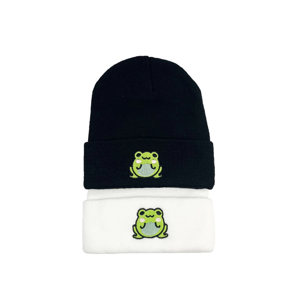 1pcs Frog Hat Unisex Winter Autumn Warm Women Knitted Cap For Men Fashion Funny Cartoon Beanie Hat With Embroidery Ski Caps Blac