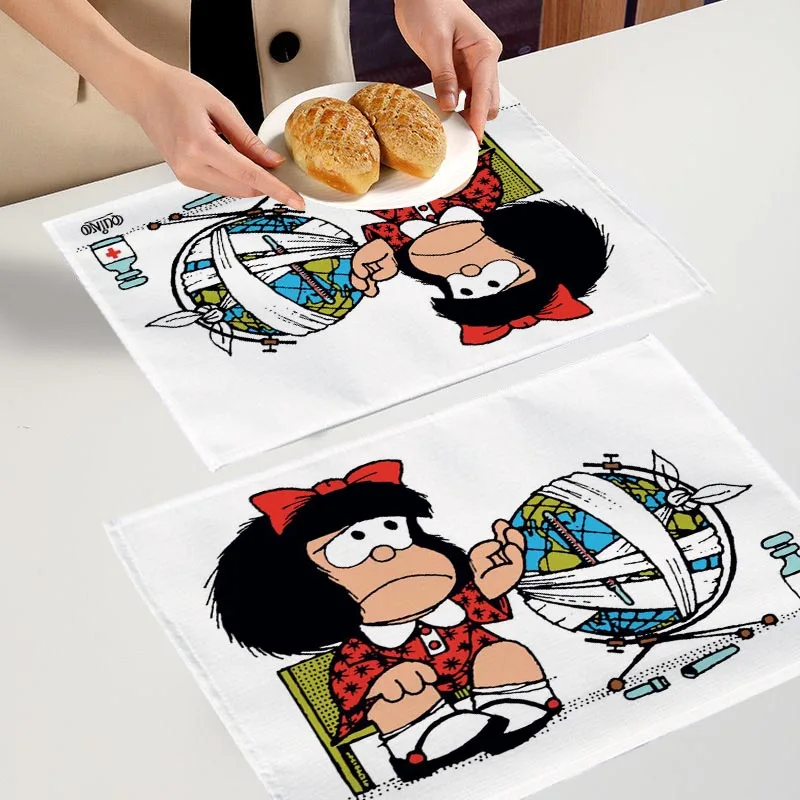 2PC Mafalda Beautiful Girl Placemat For Kitchen Bar Bowl Pad Non-slip Heat Resistant High Quality Linen Table Mat 7.24WJY