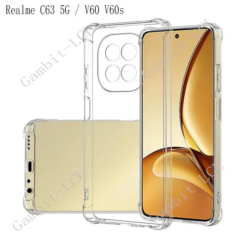 For Realme C63 5G V60s V60 RealmeV60 RMX3950 Silicone Smartphone Phone Protective Back Shell Soft TPU Case Shockproof