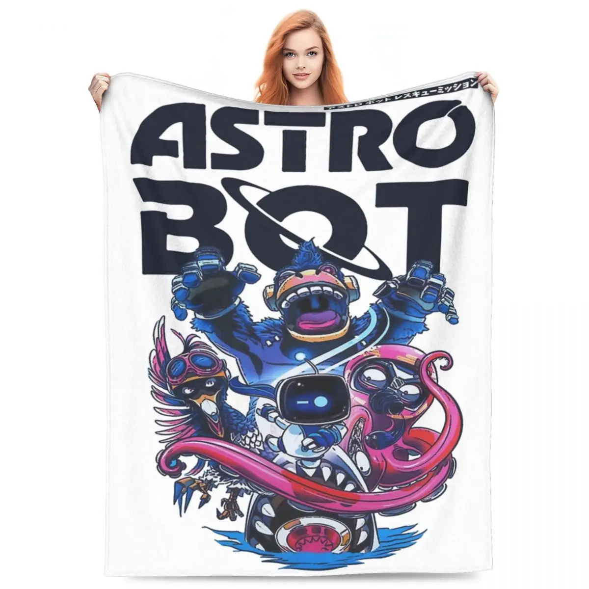 Astrobot Blankets Fleece Textile Decor Astros Playroom Cozy Lightweight Thin Throw Blanket for Sofa Plush Thin Quilt