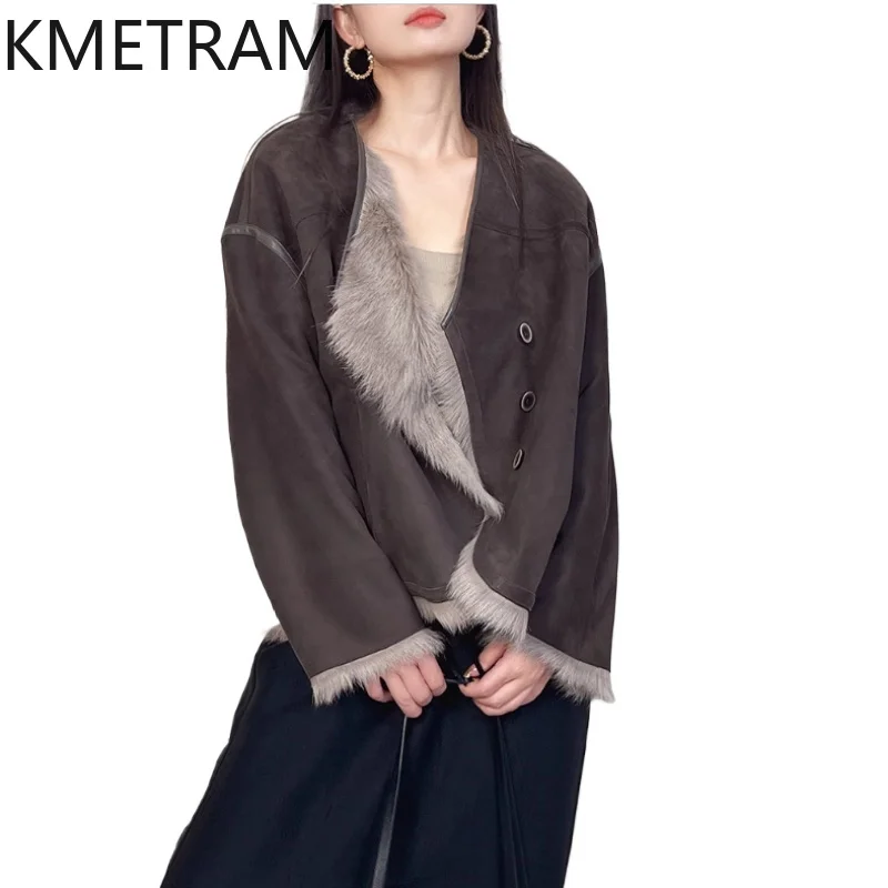 

Natural Goatskin Wool Double Faced Fur Jacket Women High Quality Blackish-brown Short Real Fur Coat Winter Woman Clothing 2025