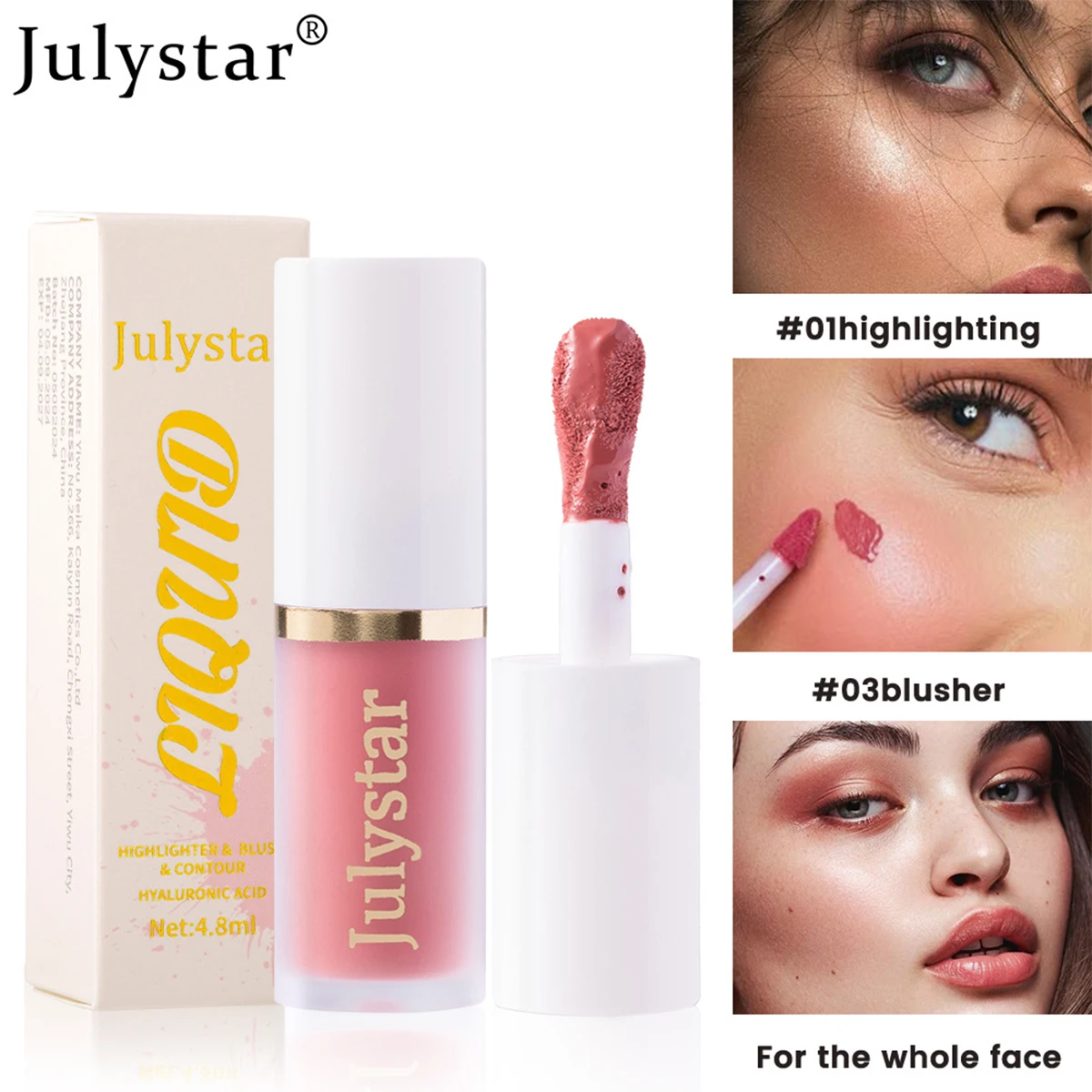 Highlight contouring liquid for face, pearlescent moisturizing and easy-to-color single portable blush rouge liquid for lips