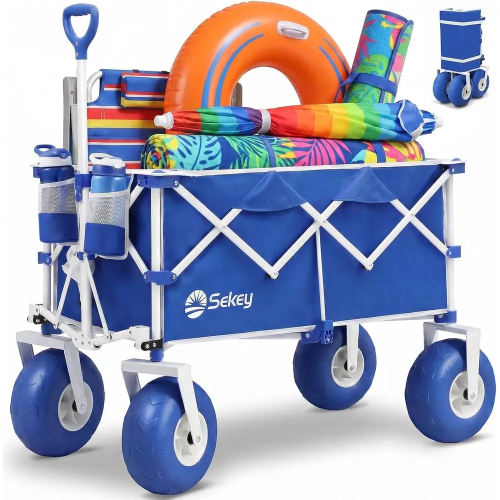 

Sturdy 9 Wheeled Beach Cart with 600lb Capacity and 200L Storage for Outdoor Adventures