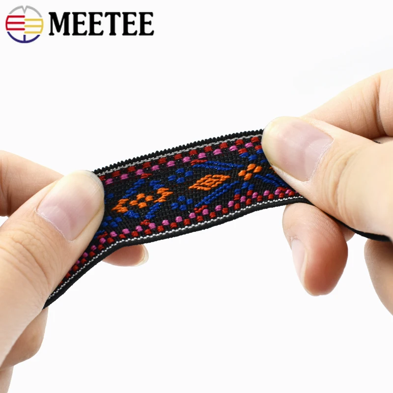 5/10Meters Colorful 25mm Jacquard Elastic Bands for Clothes Belt Ethnic Polyester Stretch Rubber Ribbon DIY Sewing Accessories