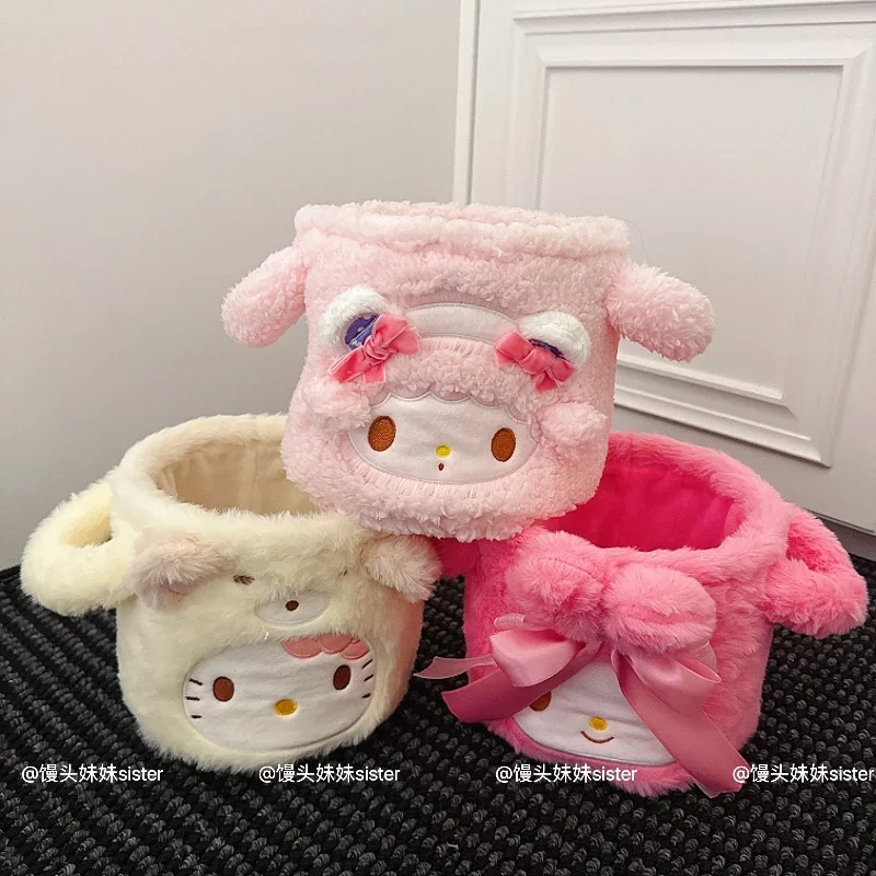 Sanrio Foldable Storage Bucket Hello Kitty Bag Desktop Plush Storage Bucket My Melody My Sweet Piano Miscellaneous Storage Bag