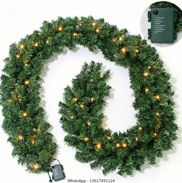 Customized PVC Mix Pine Needle Christmas tree vine Artificial Green wreath Garland For Party Christmas Decorations