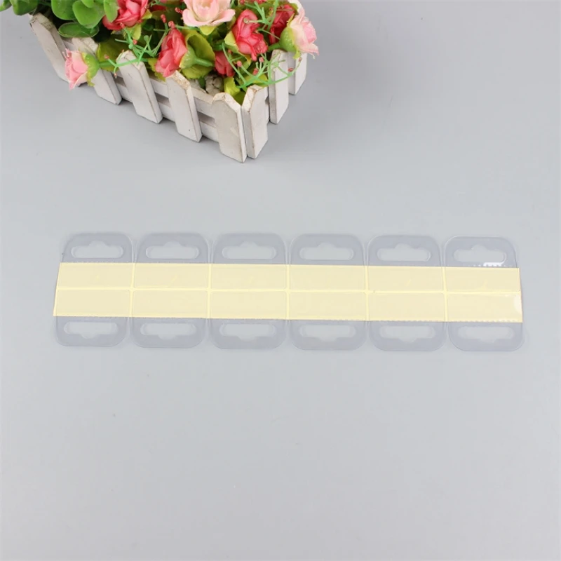 100pcs Euro Hole Clear Hang Tab Thickness 0.4MM Retail Display Rack Adhesive Plastic PET Hanger Hooks Supermarket Self Store