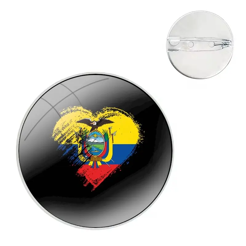 Glass Dome Brooches Shirt Lapel Bag Cute Badge Pins For Clothes Hat Accessories Ecuador Flag