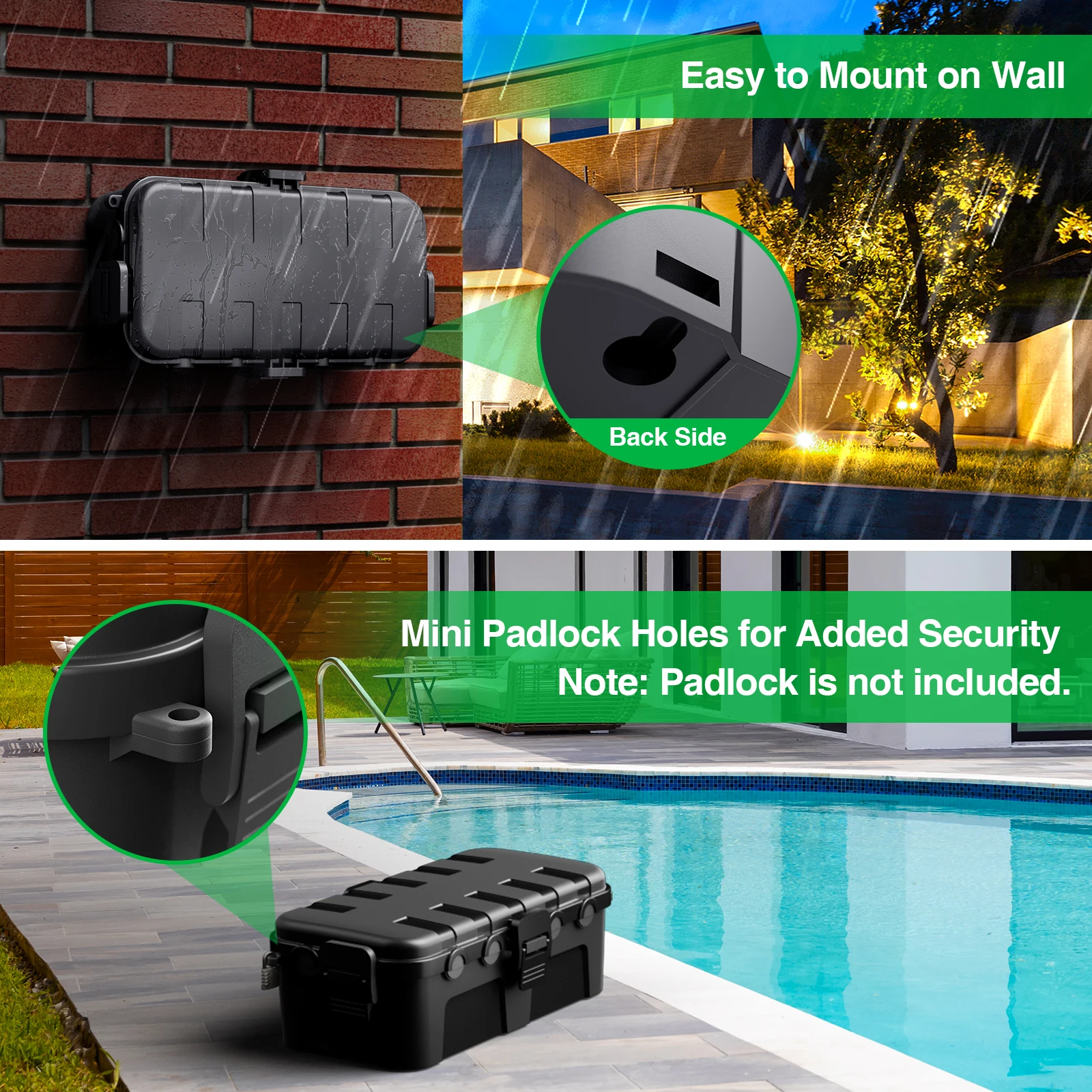 Flemoon 屋外電気ボックス 2個 防水 中型耐候性電気ボックス 電源タップ/プラグ用ケーブルエントリーポート6個付き