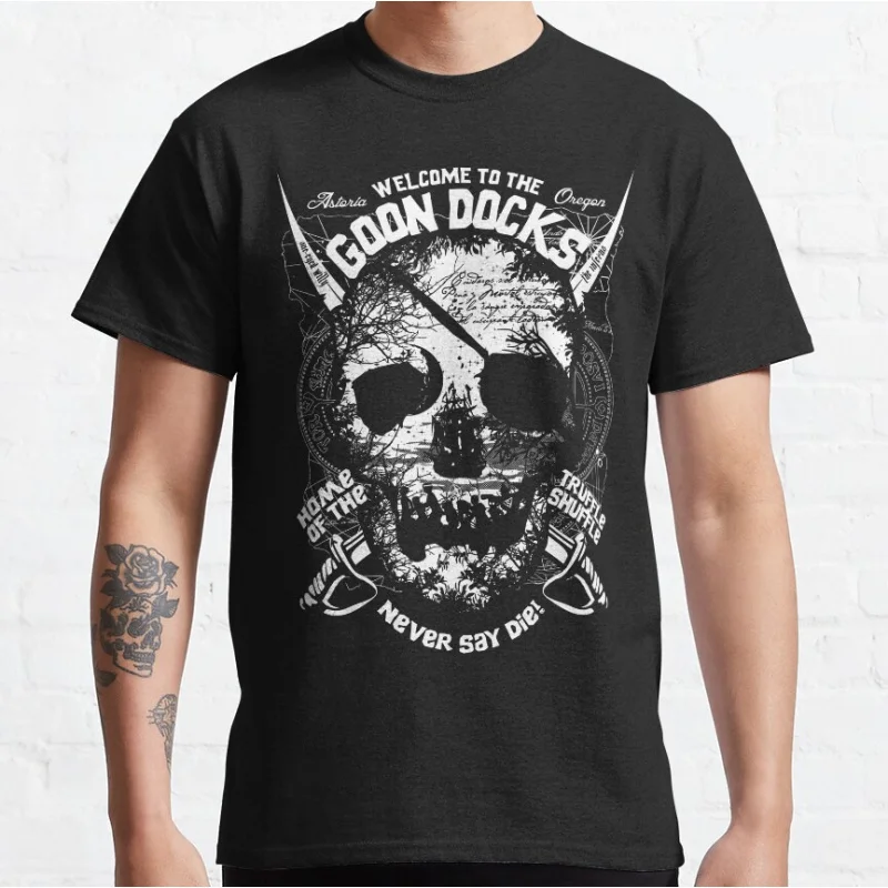 

80s Vintage Film Welcome to The Goon Docks Retro Never Say Die Gift clothing Short-sleeve crewneck T-shirt large size Adult Tops