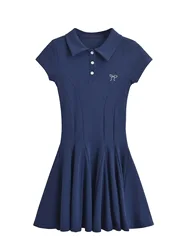 Summer New Sweet Girl Sexy Polo Lapel College Style Dress For Women 2024 Breasted Lapel High Waisted Short Dresses  D98C