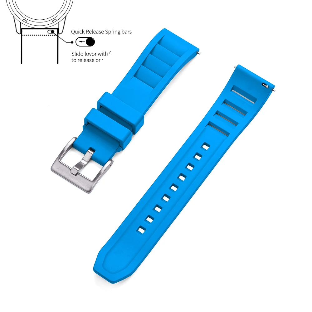 2025 تصميم جديد فلورو المطاط FKM حزام ساعة اليد 20 مللي متر 22 مللي متر مقاوم للماء الغوص الإفراج السريع تنفس العالمي صالح الرياضة معصمه #1