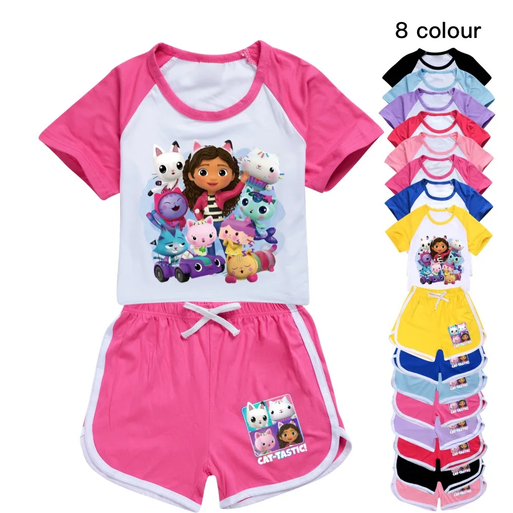 Children Running Sportsuits New Gabby Doolhouse Clothes Kids Vetement Gabby Chat T-shirt Shorts 2pcs Set Toddler Girls Outfits