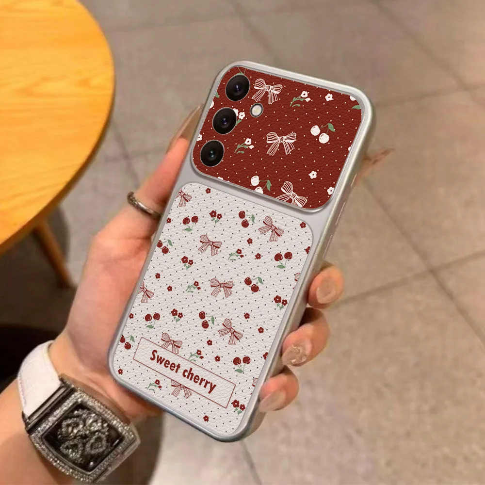 Red Cherry Bow And Flower Leather Phone Case For Samsung S26 Ultra S25 A17 A56 A36 A07 A26 A16 A05 Protective Cover With Lanyard view 4