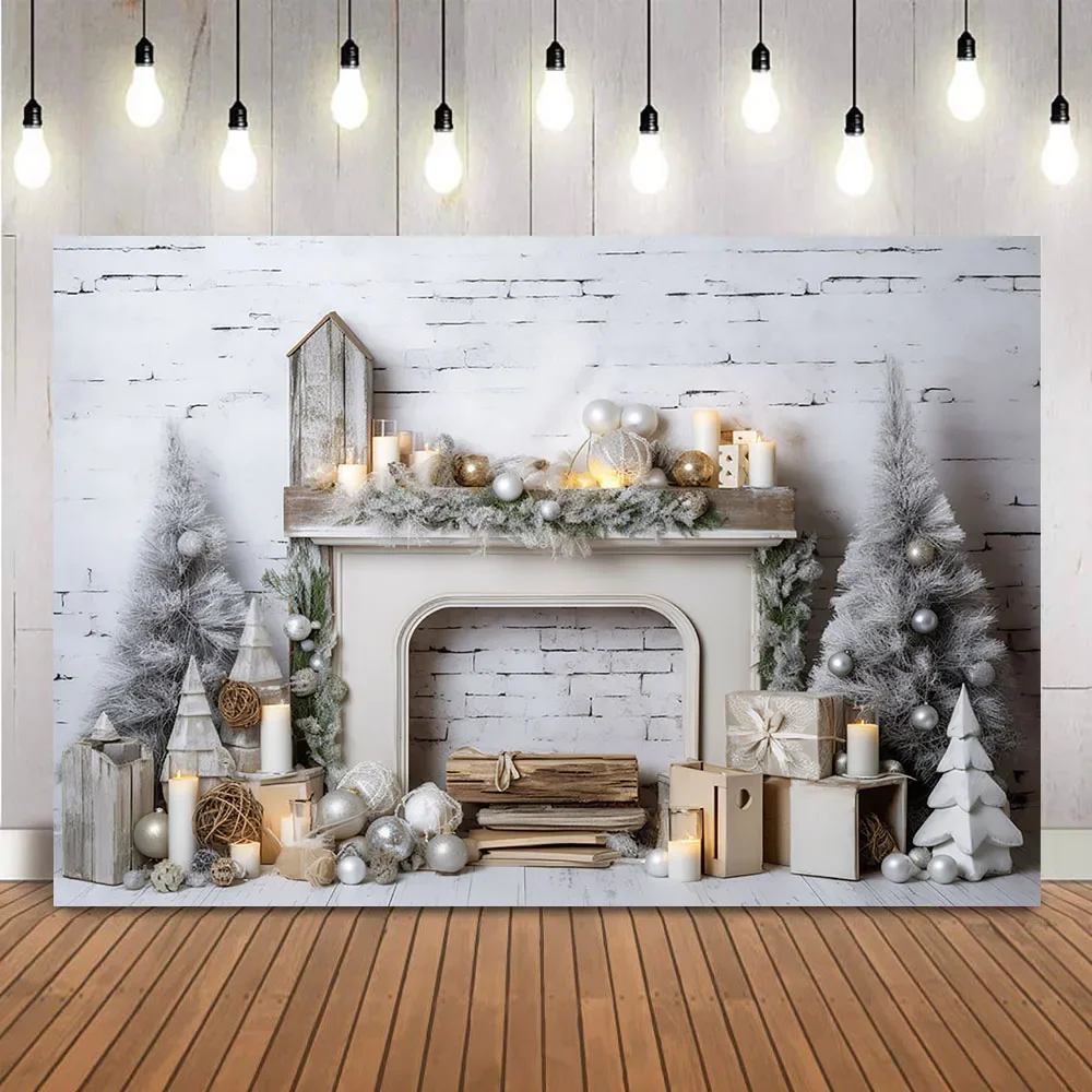 

Christmas Brick Wall Backdrop for Photography Vintage Candle Fireplace for Newborn Kids Portrait Photo Booth Background Studio