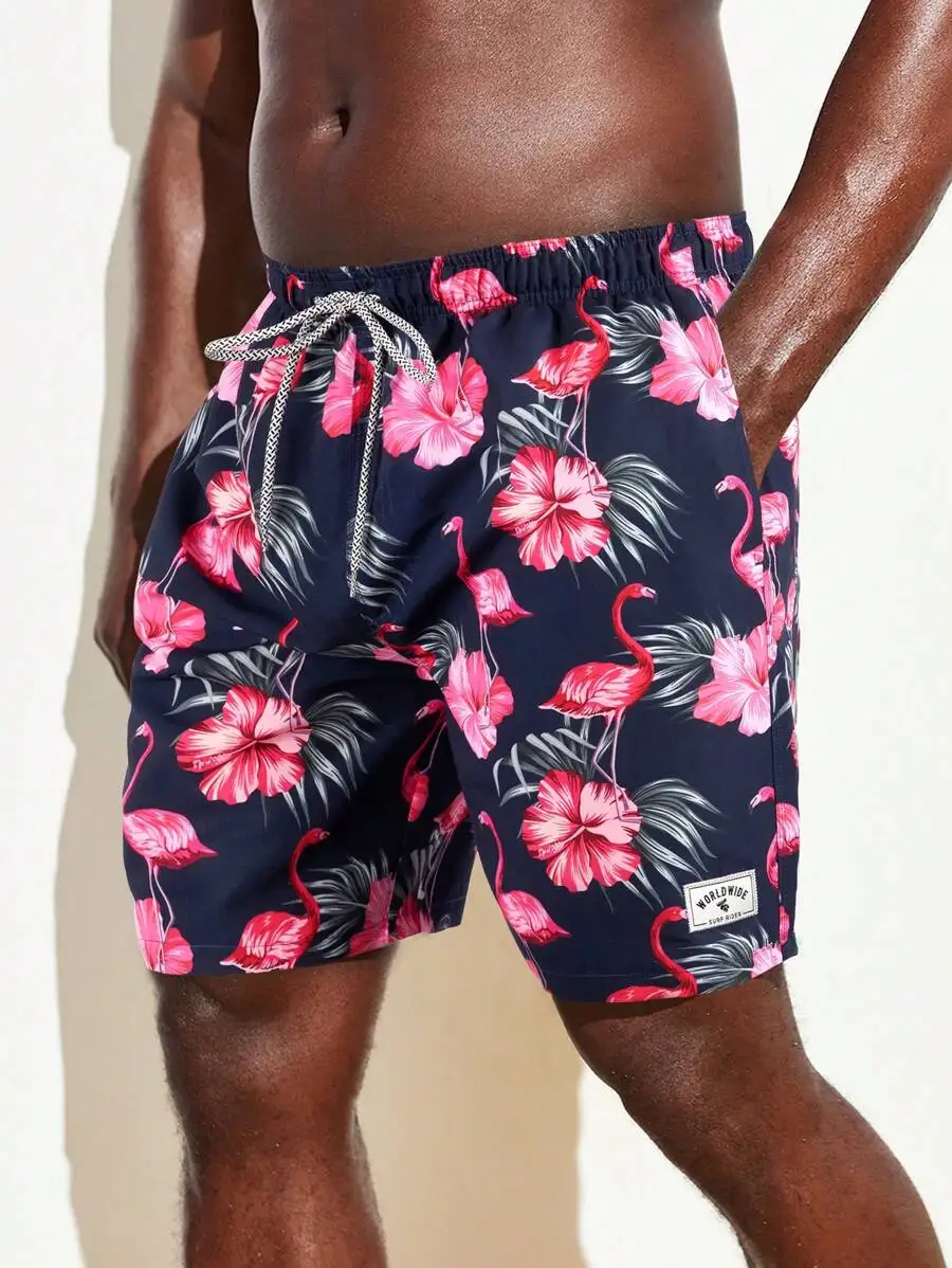 

Palasendo Men's Plus Size Botanical Graphic Print Beach Shorts Pool Shorts, For Beach, Vacation, Hawaiian, Holiday