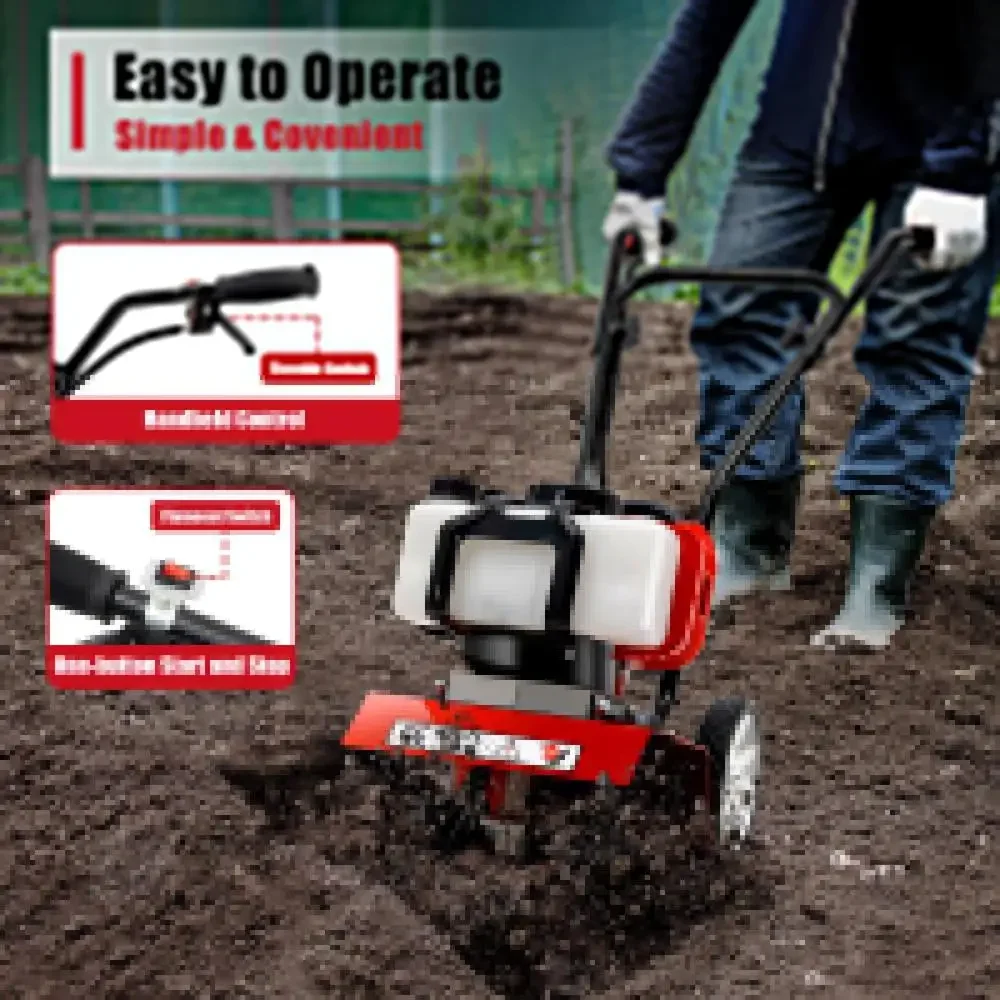 Mini Helmstok Cultivator 52CC 2-takt Gas Aangedreven Tuingereedschap Hoge Efficiëntie Verstelbare Hoogte 1.9KW Rototiller met Bladen