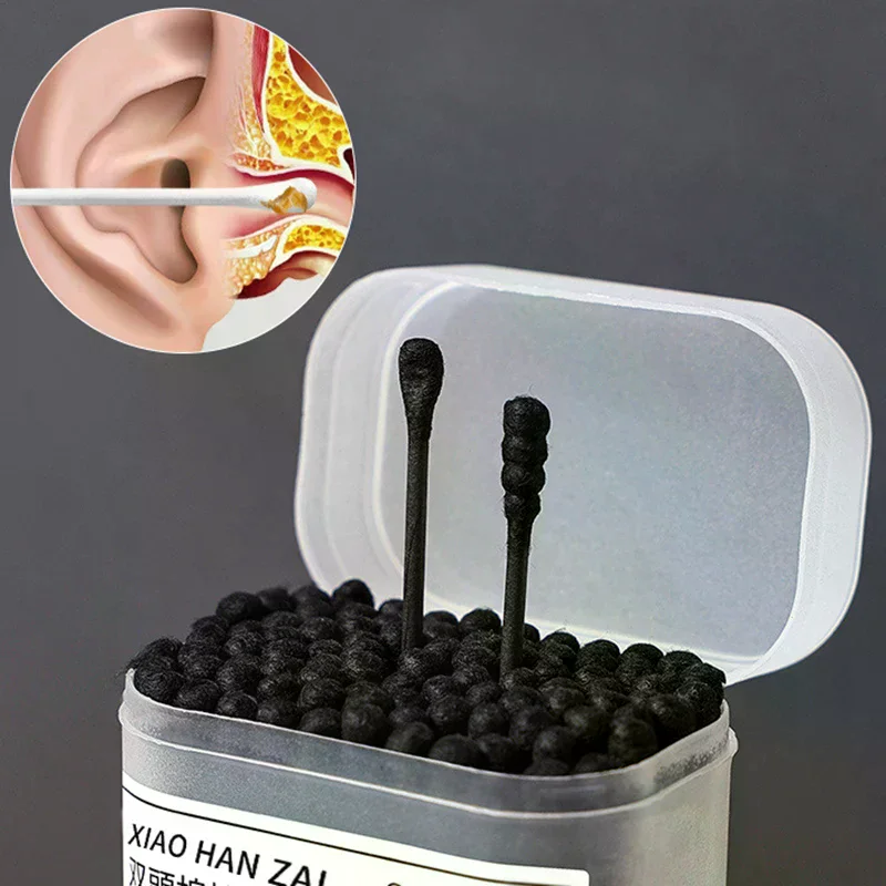 Black And White Cotton Swab 100Pcs/Box 2-in-1 Ear Digging Spoon Double Ended Cotton Stick Spiral Ear Cleaner Disposable Cleanin