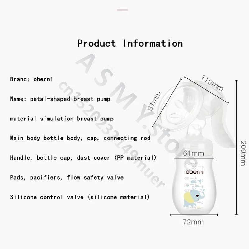 مضخة صدر بتلات بقطر واسع من Oberni زجاجة أطفال متغيرة ، مضخة صدر لتدليك حليب الثدي ، شفط يدوي