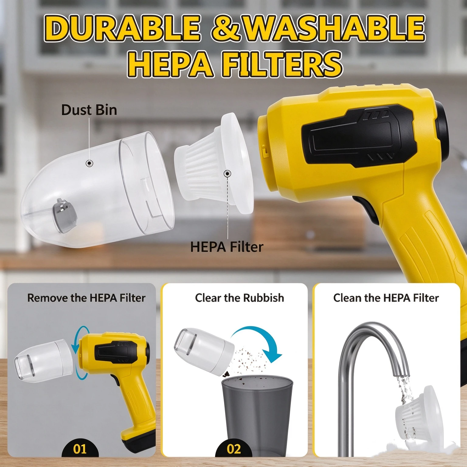 10000Pa 2 in 1 Handheld Car Vacuum Cordless Vacuum Cleaner & Air Duster, Multi Nozzles Portable Vacuum Blower