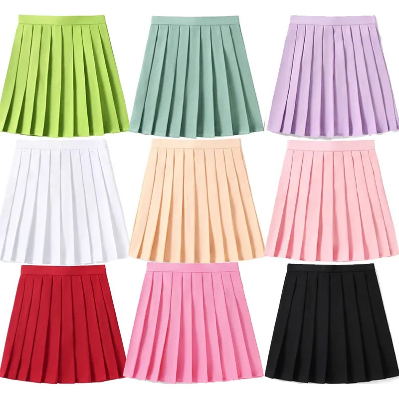 

Women Candy Color High Waist Pleat Skirt XXS-5XL Korean Black Preppy Mini School Uniforms Girls White Summer Jupe Kawaii Skirt