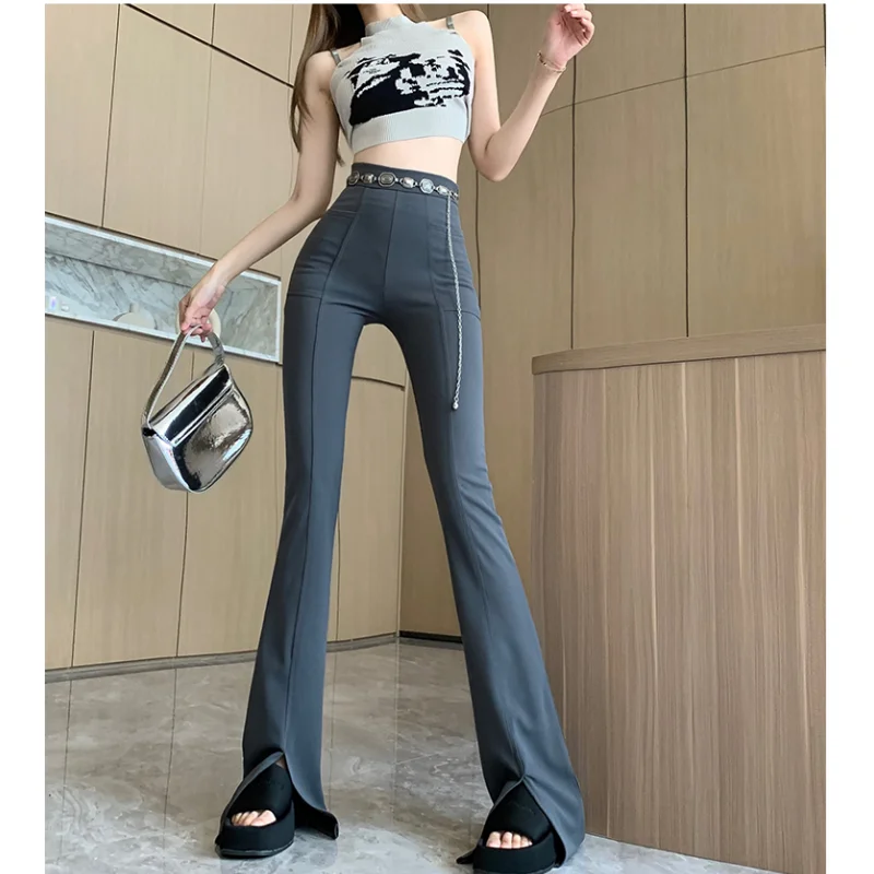 

2024 Women Grey Casual Pants Streetwear High Waist Wide Leg Pants Black NEW Fashion Y2K Style Female Winter Straight Trousers