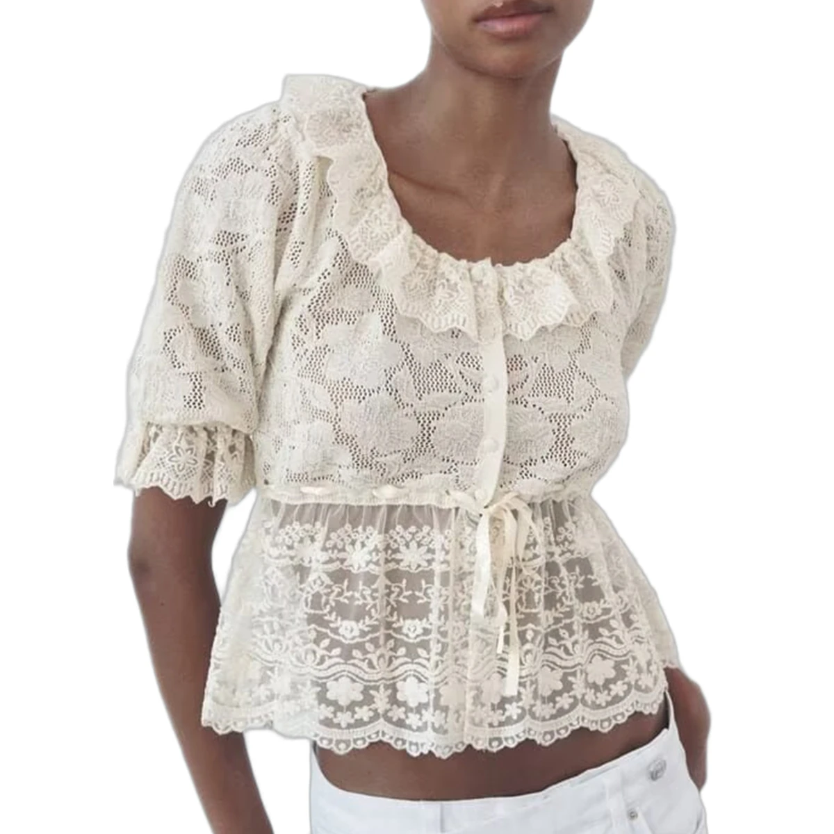 

Jenny & Dave 2026, весенне-летняя рубашка, французская бежевая элегантная кружевная рубашка, женская минималистичная вязаная блузка в стиле ретро, женские пуловеры, топы