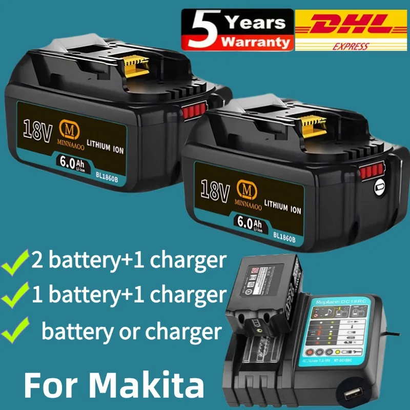 

Оригинальный аккумулятор Makita 18 В, 6,0 Ач, быстрая зарядка, замена для электроинструментов BL1840 BL1830B BL1850B BL1860