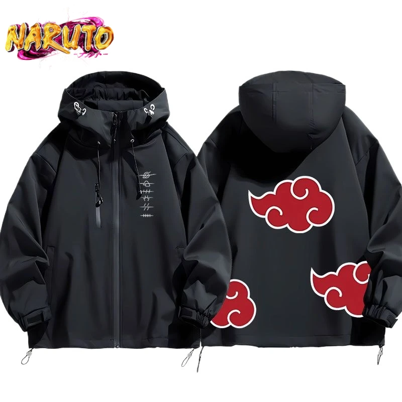 Image of Naruto Shippuden Akatsuki Organisation Cartoon-Jacke 2D Studenten-Paar Kapuzenmantel Jacke Top Anime-Zubehör Großhandel