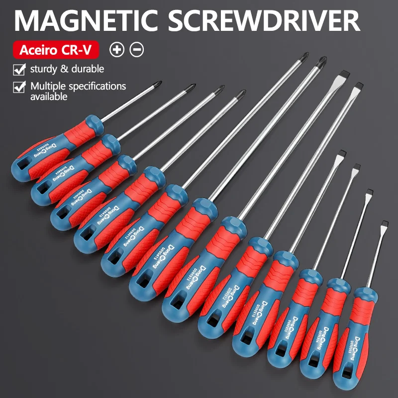 Screwdriver Set Phillips Flathead CR-V Magnetic Tip TPR Handle Heat Treated Anti-Rust Precision Repair Tool PH0-PH3 3-8mm