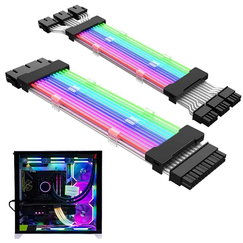 Argb psu netzteil verlängerung kabel atx 24pin rgb kabel pci-e 6 2pin rgb glüh verlängerung kabel motherboard verlängerung kabel