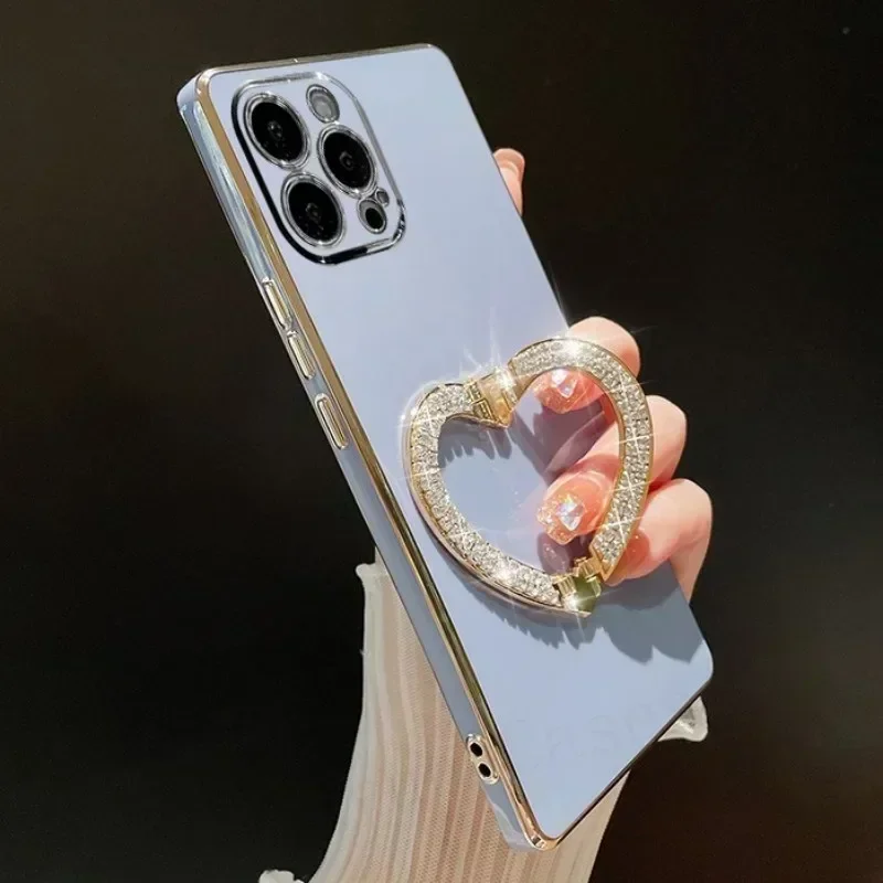 3D Crystal Heart Holder for iPhone, Gold Plated Phone Case, Jewelry Design 16, 15, 14, 13, 12, 16Pro Max, MiNi and More