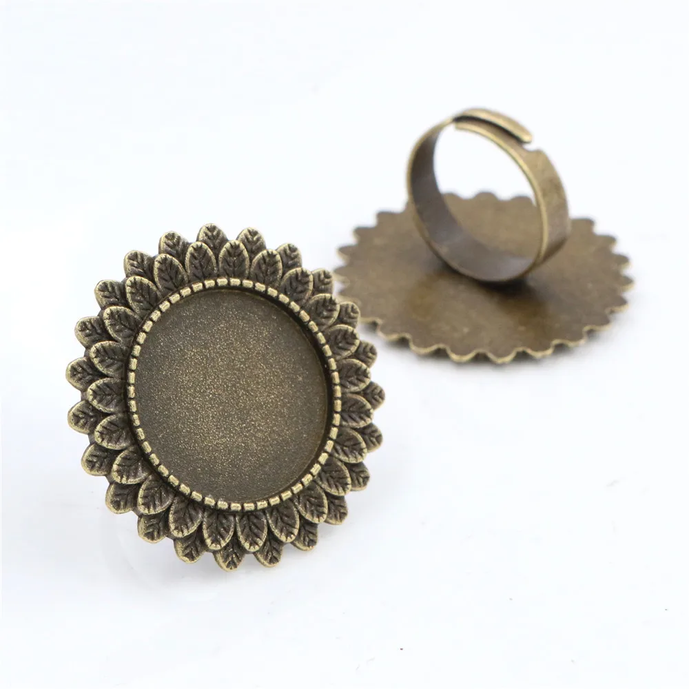 20mm 5pcs 3 Colors Plated Brass Adjustable Ring Settings Blank/Base,Fit 20mm Glass Cabochons,Buttons;Ring Bezels-