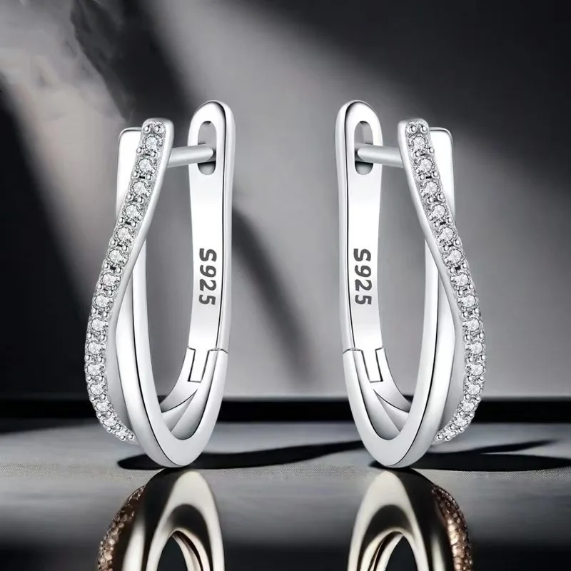 925 Sterling Silver In Stock - Hot Selling Stone-Inlaid Twisted Line Hoop Earrings - Niche, Versatile, High-End Women's Earrings