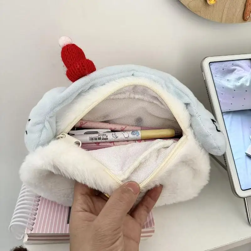 

Cute Cartoon Snowman Plush Pen Case Kawaii Large Capacity Stationery Bag Multi-functional Storage Bag Stationery Supplies