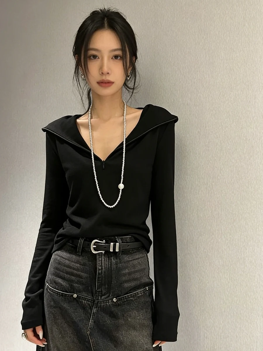 

Женская однотонная толстовка с капюшоном, облегающая, с длинным рукавом, повседневная, универсальная, с круглым вырезом, в корейском стиле, осенняя новинка