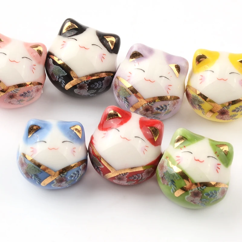 1.4cm 5 sztuk Mix V kołnierz kot na szczęście kształt ceramiczne koraliki dystansowe do tworzenia biżuterii DIY Charm bransoletka biżuteria kolczyk naszyjnik