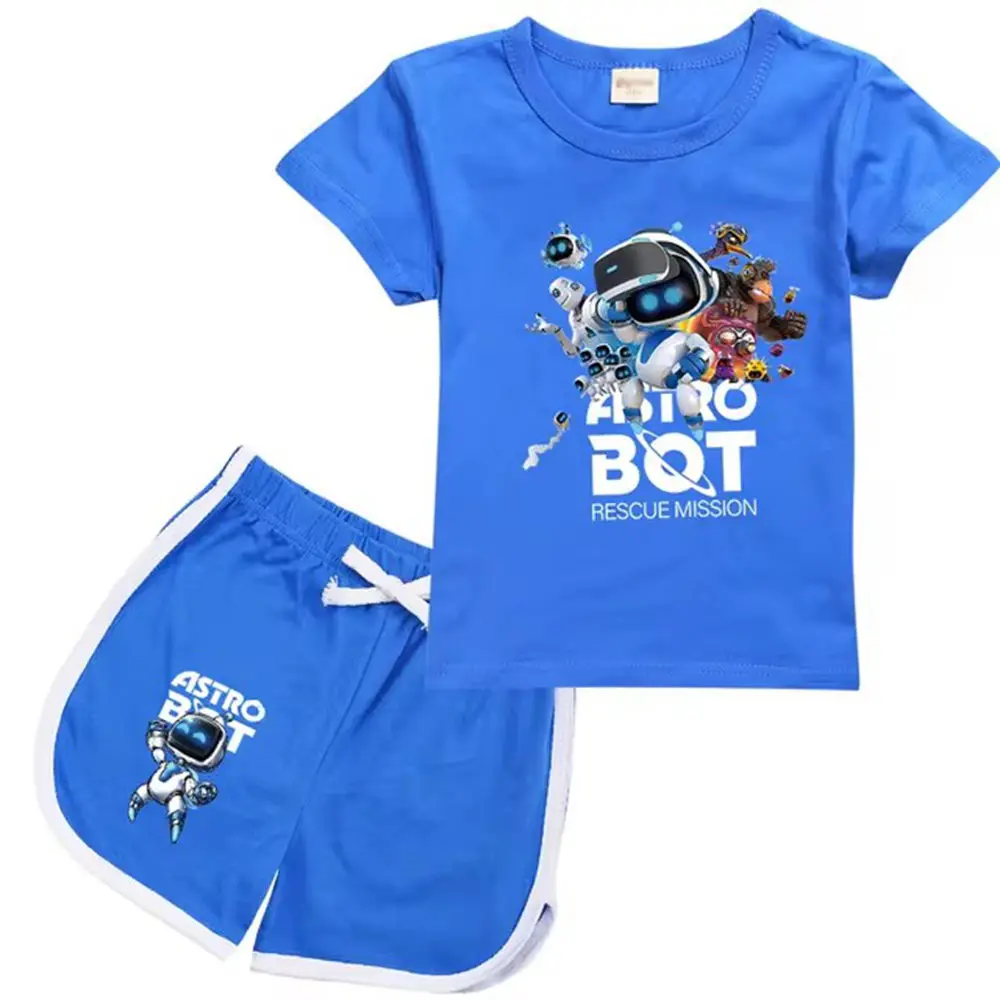 ASTROBOT Cute Astro Bot Clothes Kids Game T Shirt Teenager Short Sleeve Tops Shorts 2pcs Set Baby Girls Outfits Children's Sets