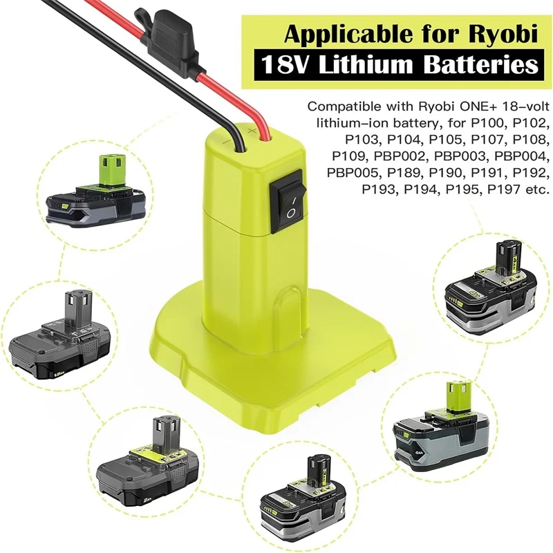 Adaptador de rodas elétricas para bateria ryobi 18v, adaptador de conector de alimentação diy com interruptor e fusível para bateria p102 p103 p104 p107